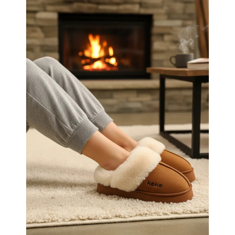 Pantuflas Mujer Forradas Con Corderito Altas Sin Talón