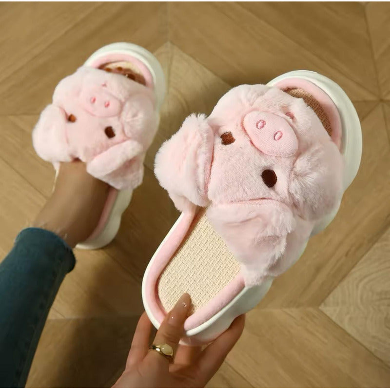 Pantuflas Chancho Chanchito Peluche Sin Talón Suela De Goma
