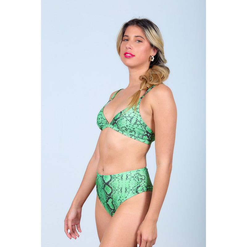 Uniteduy!! Bikini Estampado Verde Serpiente Tiro Alto