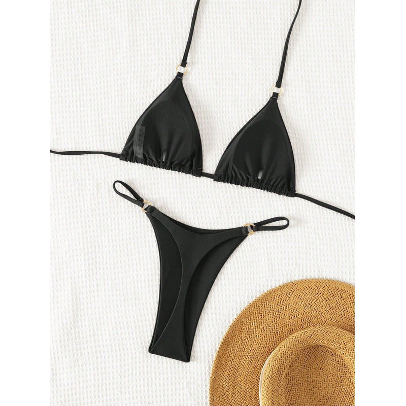 Bikini Mujer 2 Piezas Triangulo Cola Less Detalle En Aro