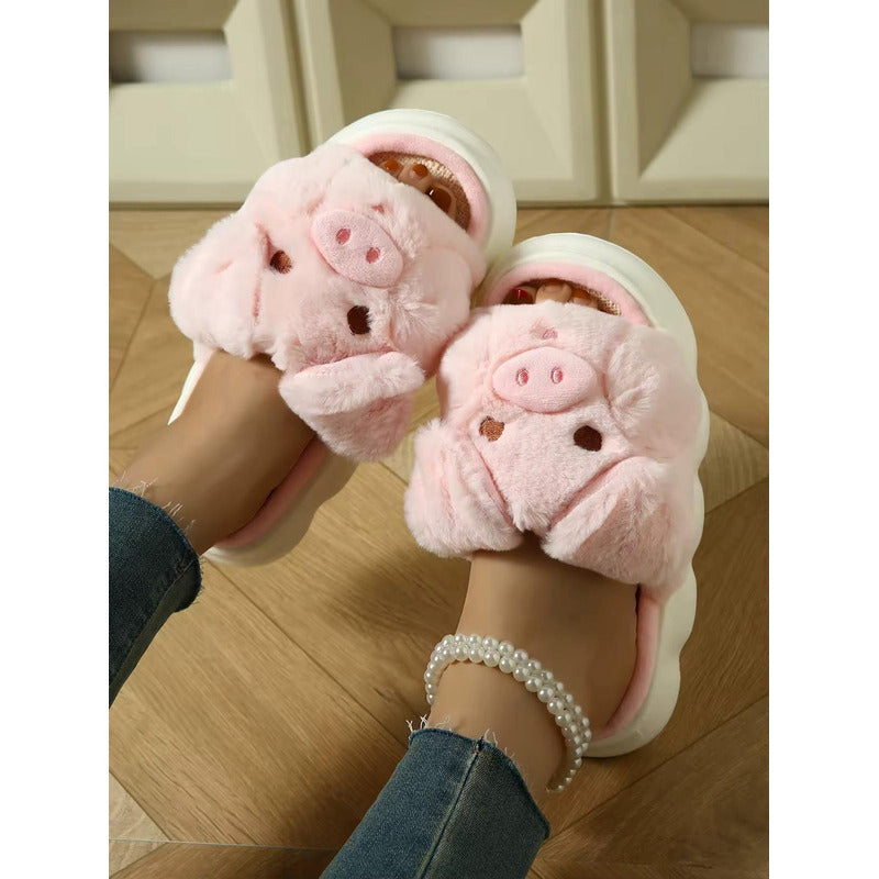 Pantuflas Chancho Chanchito Peluche Sin Talón Suela De Goma
