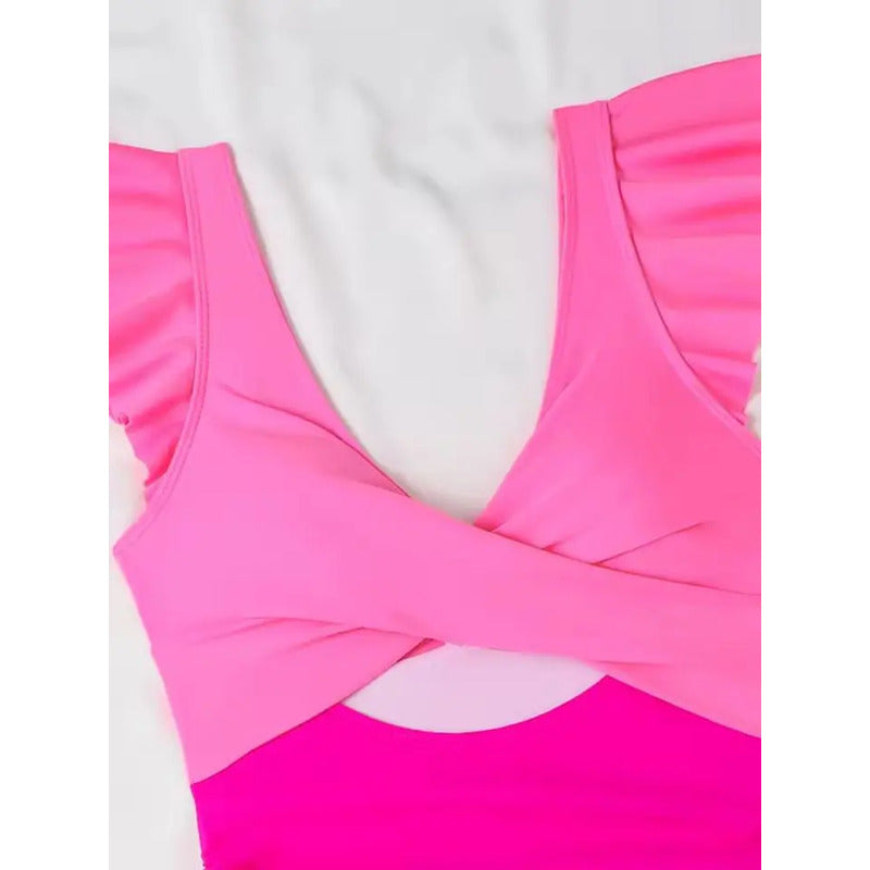 Bikini Malla Entera Cruzado Volados Control Abdomen Uniteduy