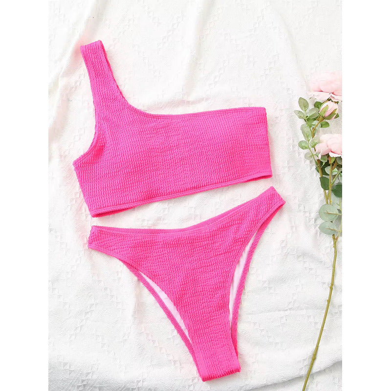 Bikini Malla Hombro Solo Vedetina Texturado Varios Colores