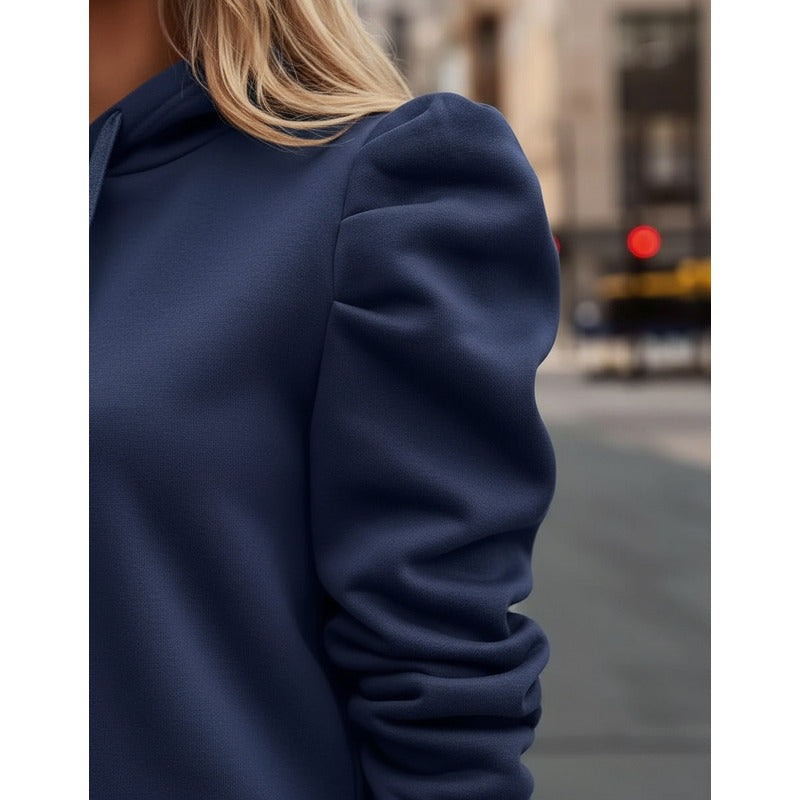 Buzo Canguro Con Capucha Manga Princesa Fruncida Lisos