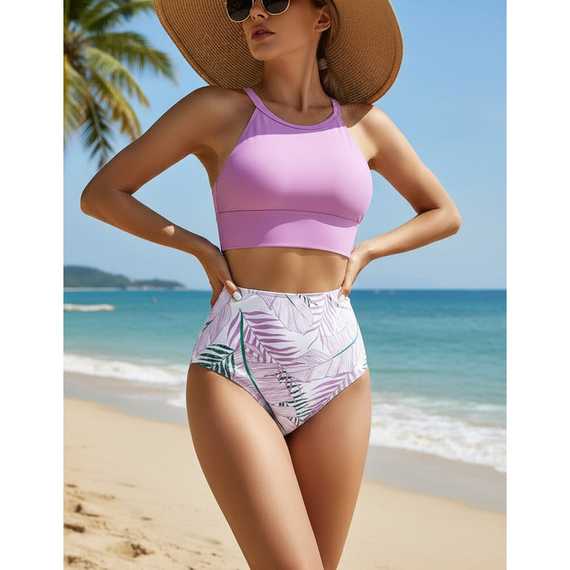 Bikini Malla Tiro Alto Tipo Top Varios Colores Uniteduy