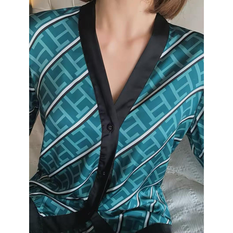 Pijama Seda Fria Saten Estampados Pantalon Y Camisa En V