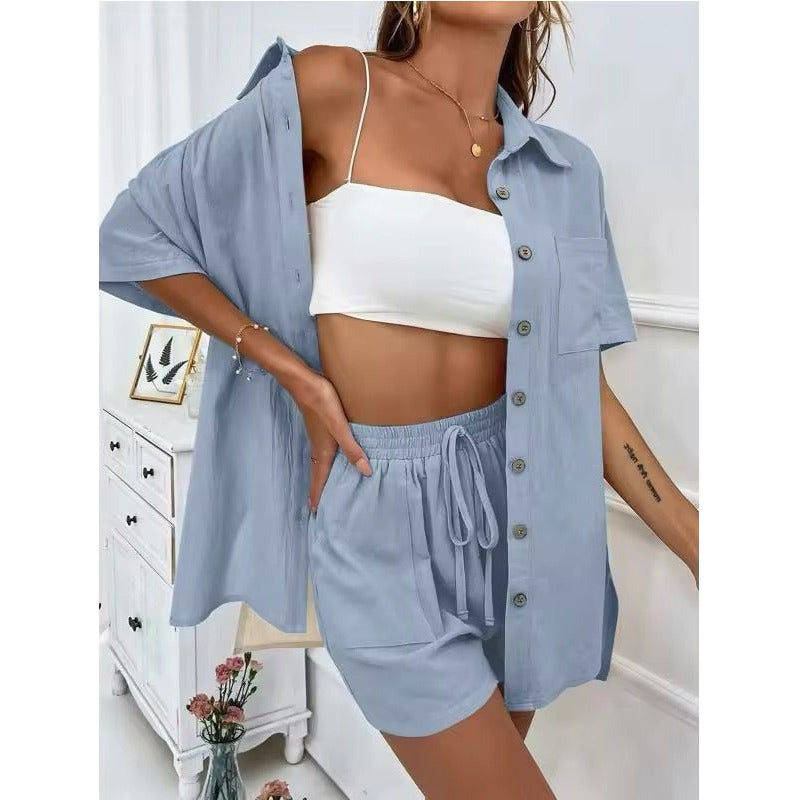 Conjunto Camisa Manga Corta Short Con Elástico Y Cordón