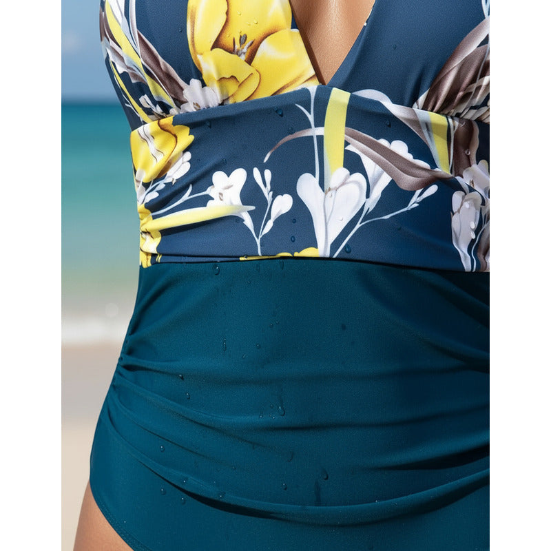 Malla Entera Triangulo Plisada Combinada Bikini Del M Al Xl