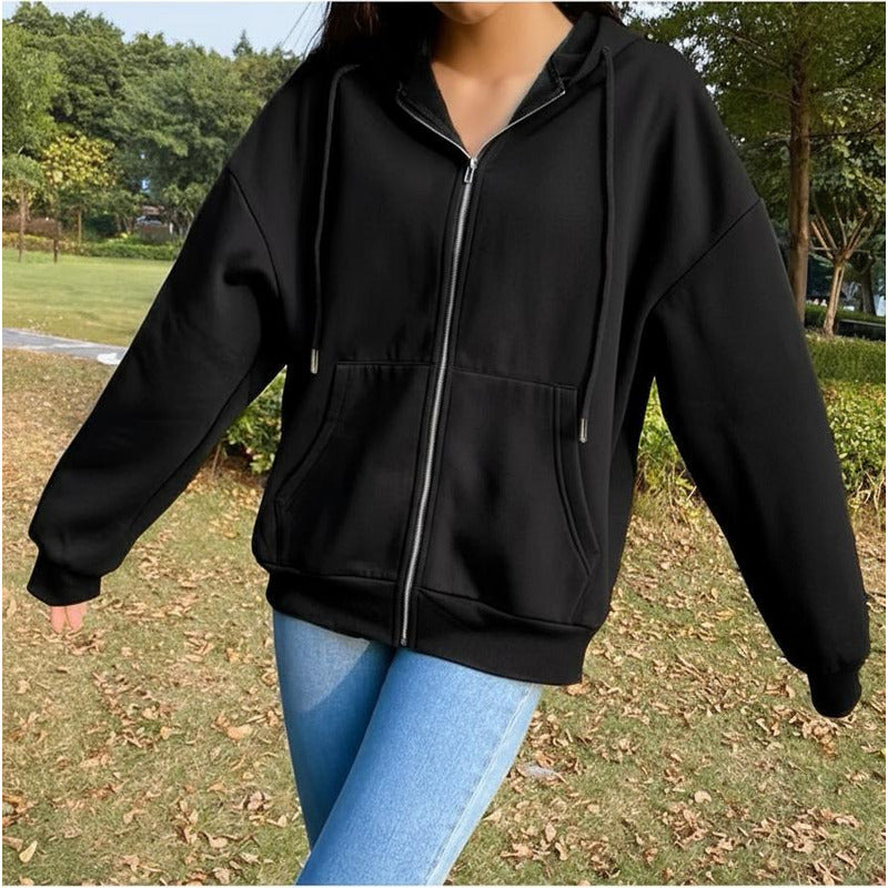 Campera Canguro Con Cierre Bolsillos Capucha Dama Lisa