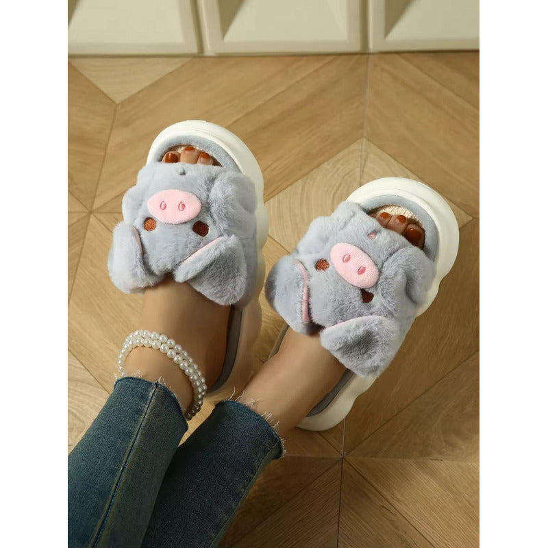 Pantuflas Chancho Chanchito Peluche Sin Talón Suela De Goma
