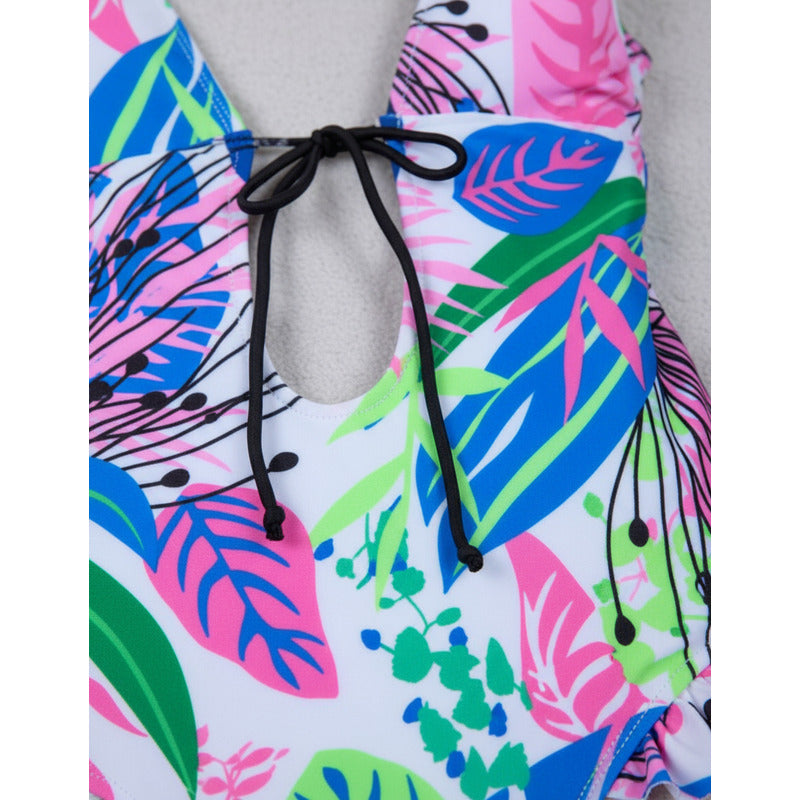 Bikini Malla Enteriza Estampada Y Rosado Breteles Regulables