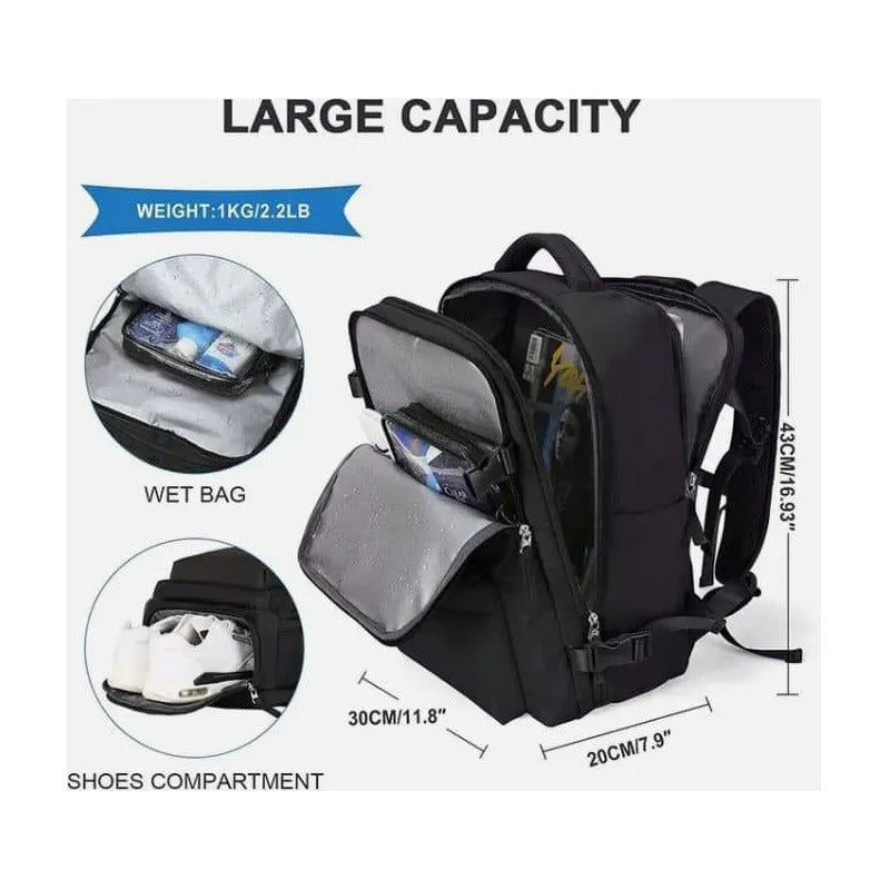 Mochila Viaje Grande Con Usb Varias Reparticiones Uniteduy