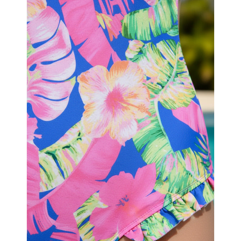 Bikini Enteriza Cola Less Fucsia Verde Majo Espalda Cruzada