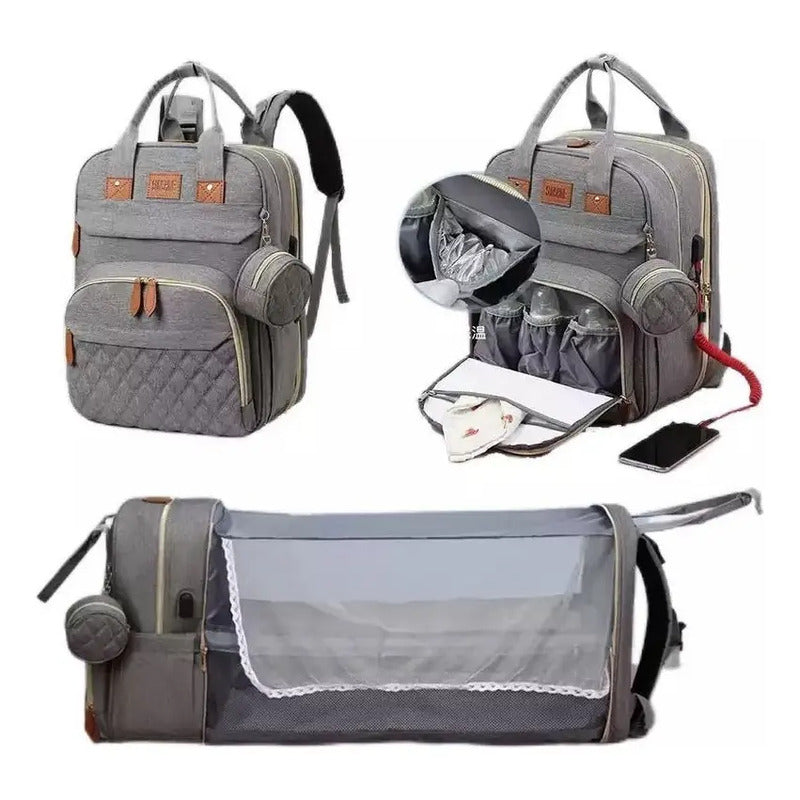 Mochila Sun Shine Maternal diseño liso color gris con cambiador