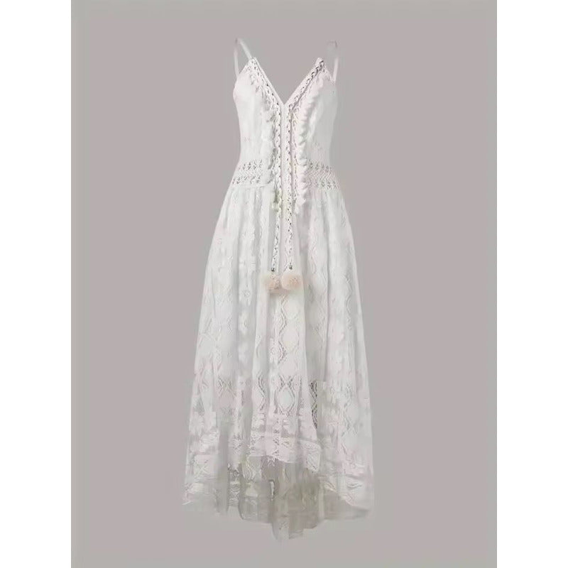 Vestido Verano Playa Falda Irregular Encaje Calado Uniteduy