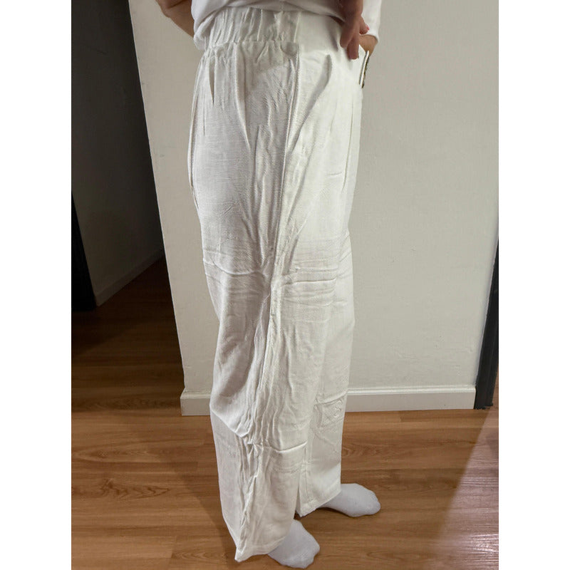 Pantalón Palazzo Elastico Tipo Lino Botones Dama Uniteduy