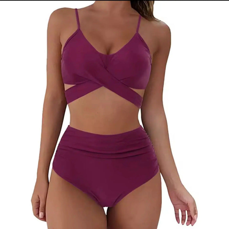 Bikini Tiro Alto Liso Push Up Cruzado Uniteduy