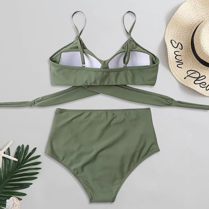 Bikini Tiro Alto Liso Push Up Cruzado Uniteduy