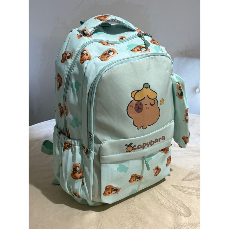 Mochila Escolar Con Cartuchera De Capibara Carpincho Laptop