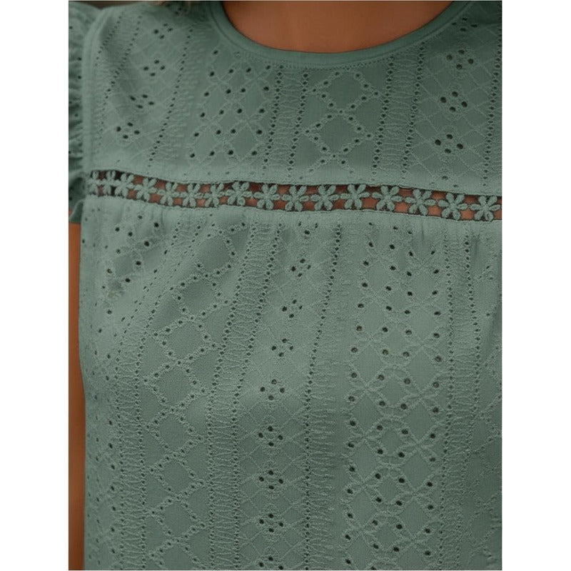 Blusa Remera Broderie Manga Corta Volados Varios Colores