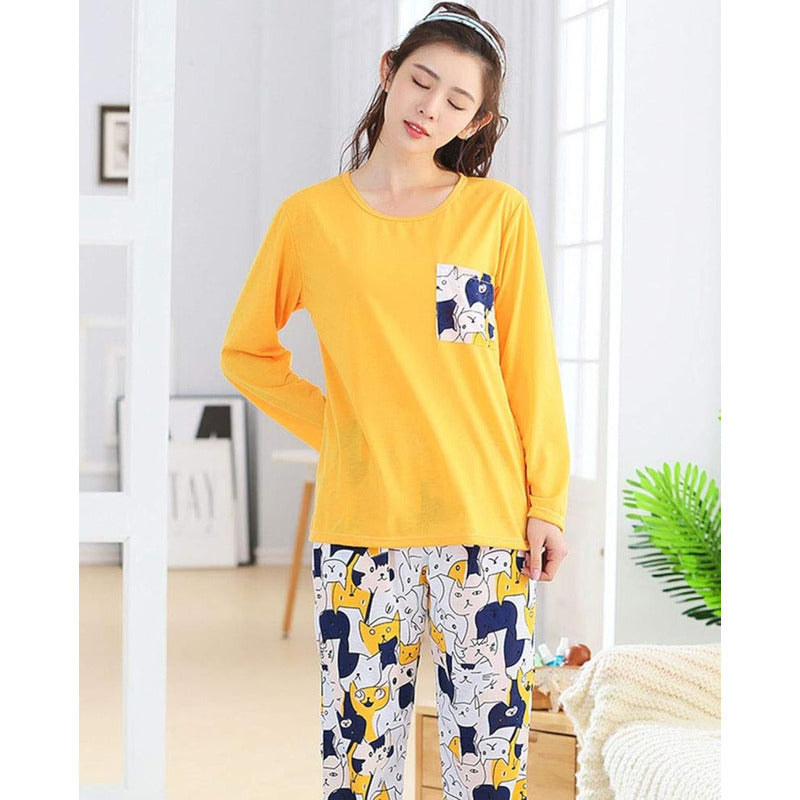 Pijama Remera Larga Y Pantalón Dama Abrigado Varios Dieños