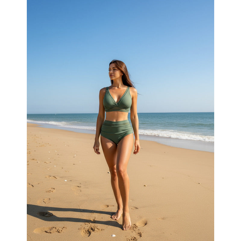 Bikini Tiro Alto Triángulo Con Transparencia Varios Colores