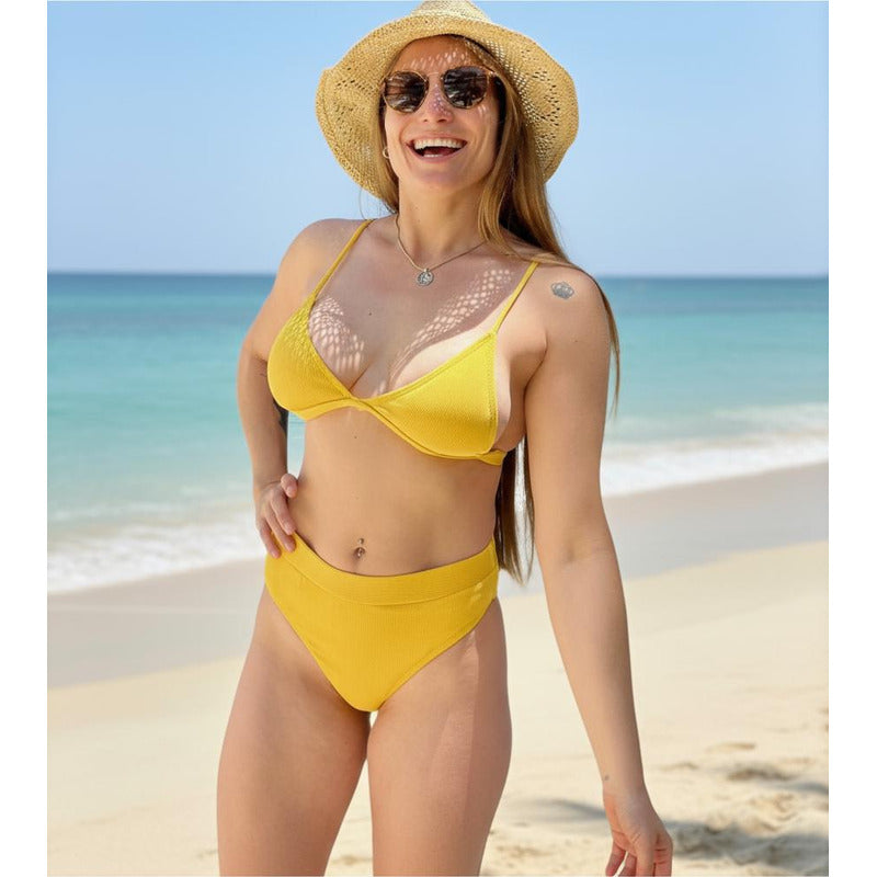 Bikini Tiro Alto Amarillo Con Triángulos Y Copas Uniteduy