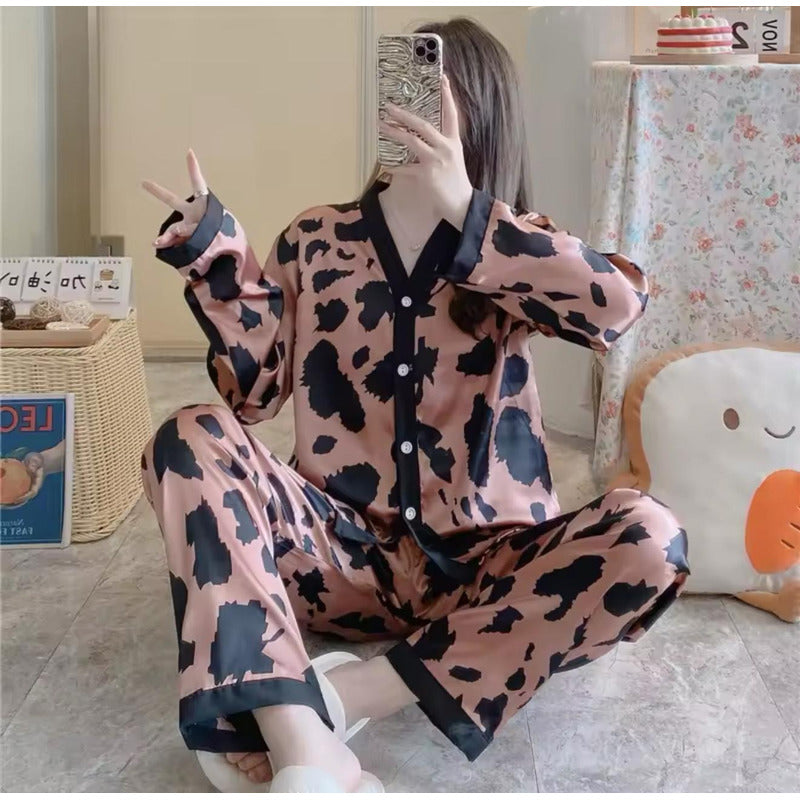 Pijama Seda Fria Saten Estampados Pantalon Y Camisa En V