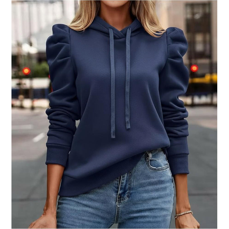 Buzo Canguro Con Capucha Manga Princesa Fruncida Lisos