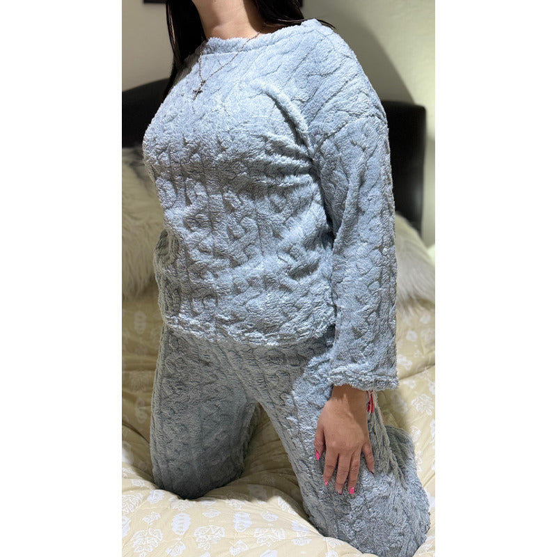 Pijama Peluche Trenzado Largo De Dama Plush  Varios Colores