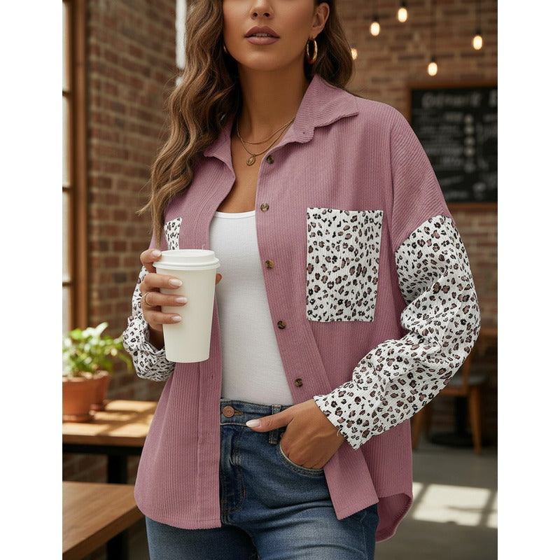 Sobre Camisa Pana Combinado Con Animal Print Varios Colores