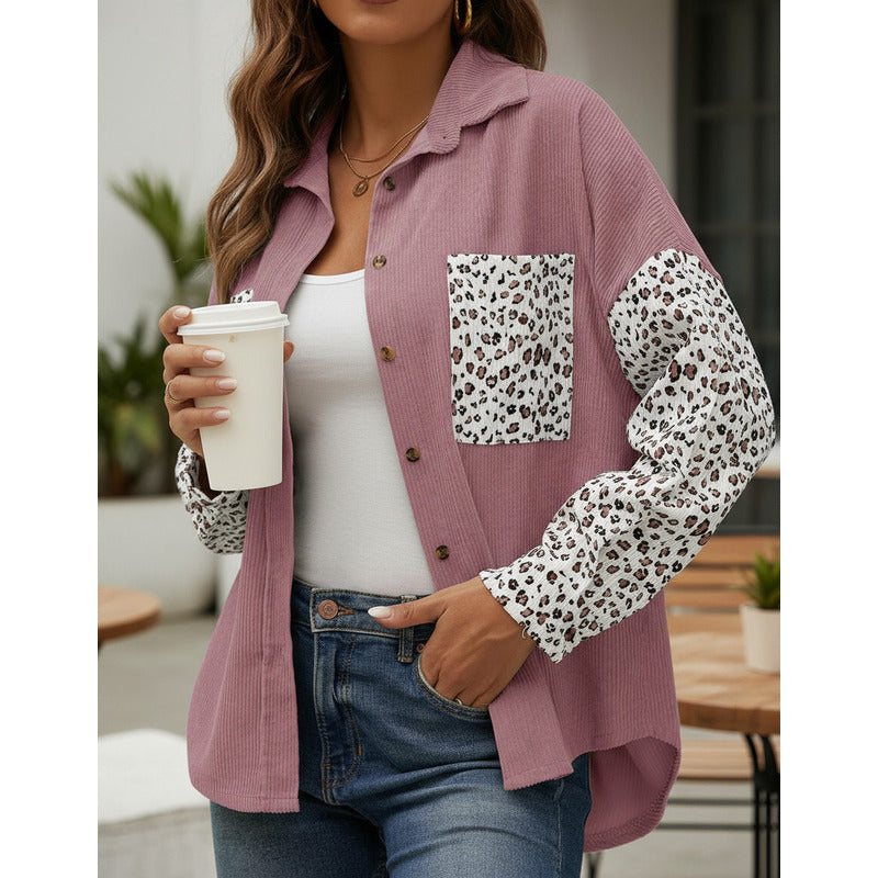 Sobre Camisa Pana Combinado Con Animal Print Varios Colores