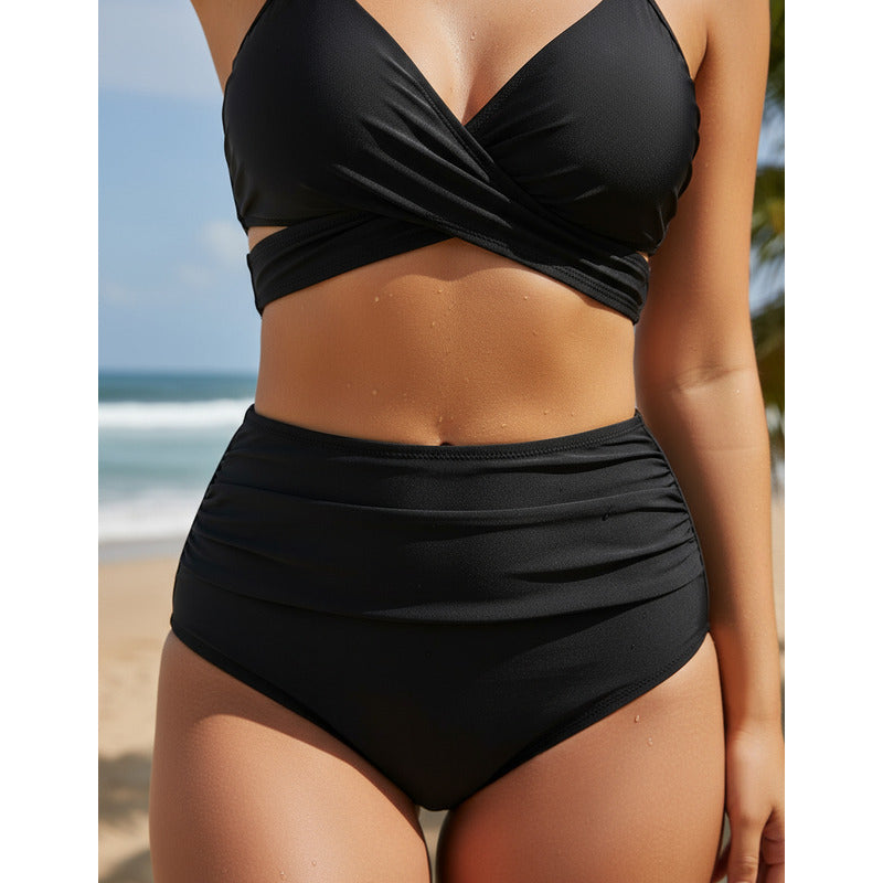 Bikini Tiro Alto Liso Push Up Cruzado Uniteduy
