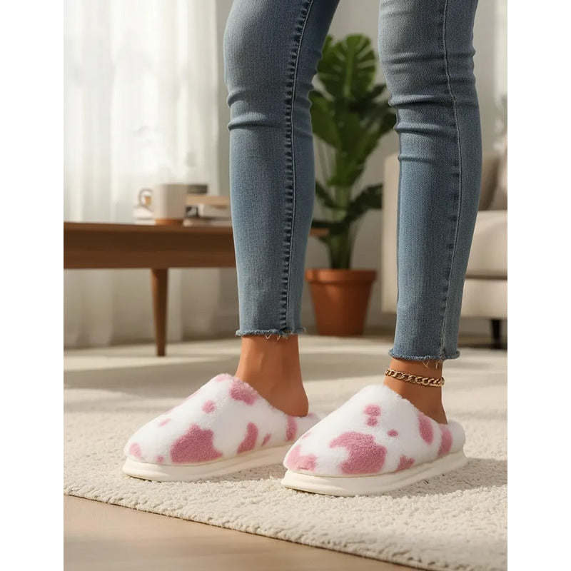 Pantuflas Antideslizante Cow Print Varios Colores Sin Talón