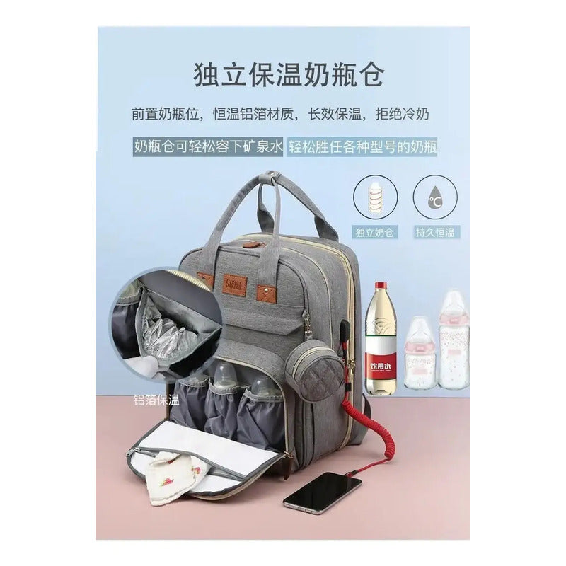 Bolso Sun Shine Mochila Maternal Cuna Bebé Cambiador Calidad Bordó Liso