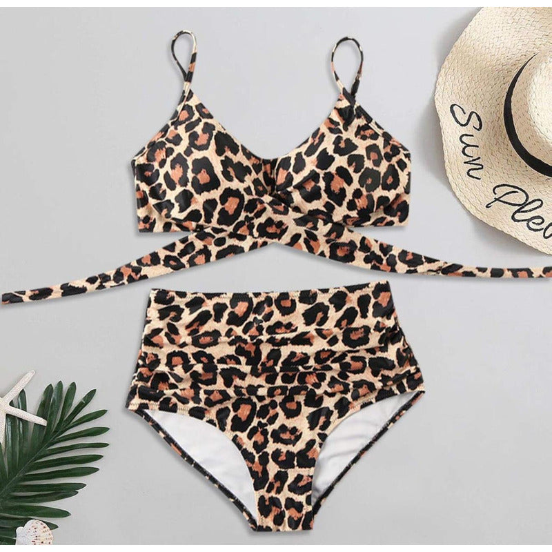 Bikini Mallas Tiro Alto 2 Piezas Push Up Cruzado Uniteduy