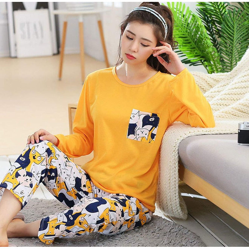 Pijama Remera Larga Y Pantalón Dama Abrigado Varios Dieños