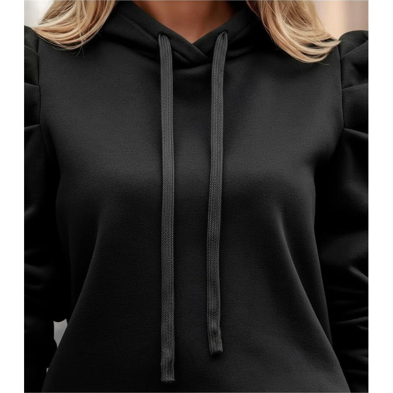 Buzo Canguro Con Capucha Manga Princesa Fruncida Lisos