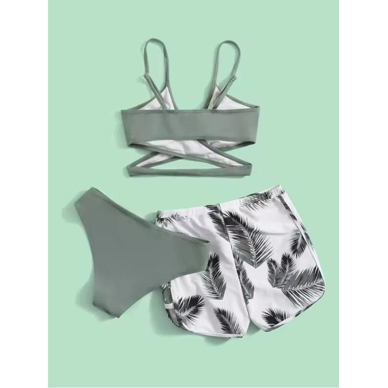 Bikini Tres Piezas Short Vedetina Soutien Cruzado  Uniteduy