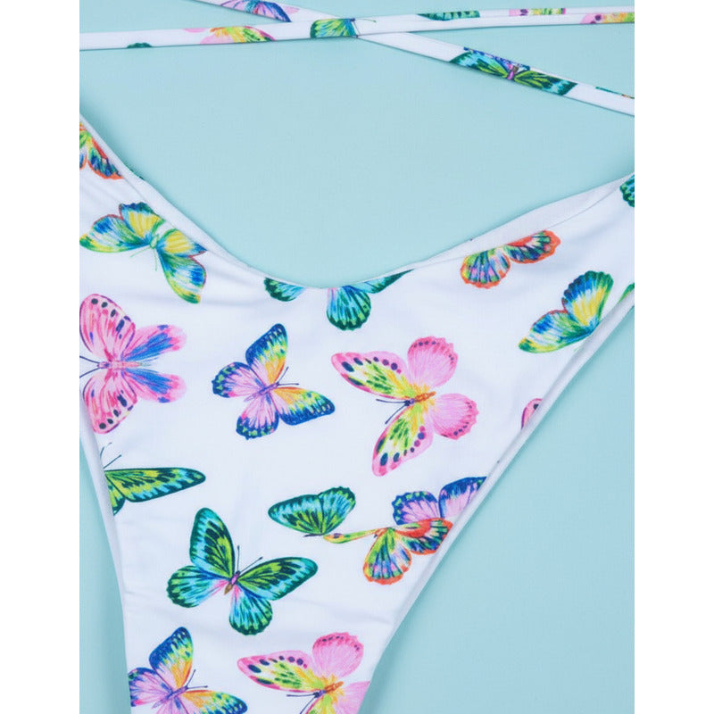 Bikini Blanco Con Mariposas Colores Con Tiras En Soutien