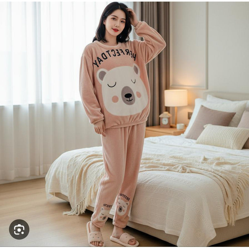 Pijama Peluche Largo De Dama Varios Diseños Talle Único