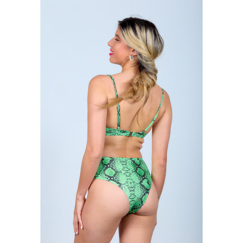 Uniteduy!! Bikini Estampado Verde Serpiente Tiro Alto