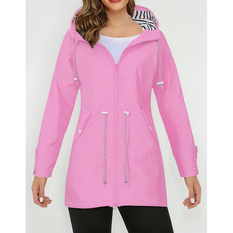 Campera Corta Viento Con Capucha Larga Bolsillos Cola Pez