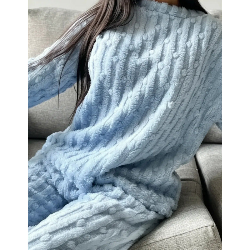Pijama Peluche Invierno Dama Largo Texturado Con Puntos
