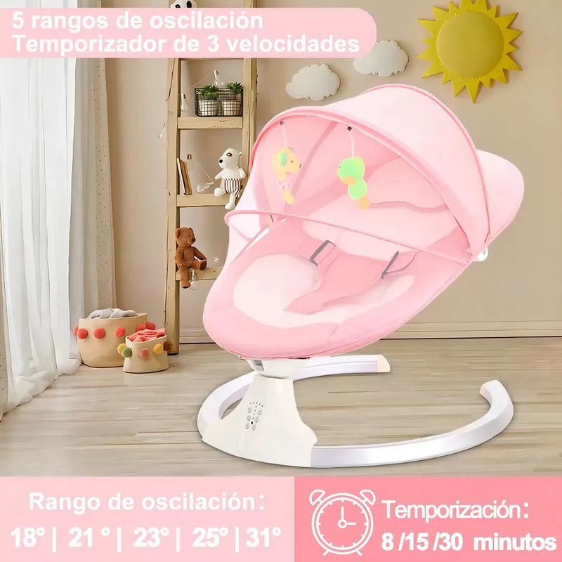 Silla Mecedora Eléctrica Para Bebé Con Música Multifuncion Rosa