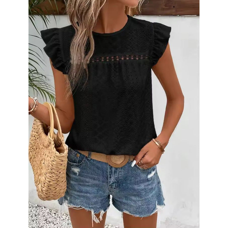 Blusa Remera Broderie Manga Corta Volados Varios Colores