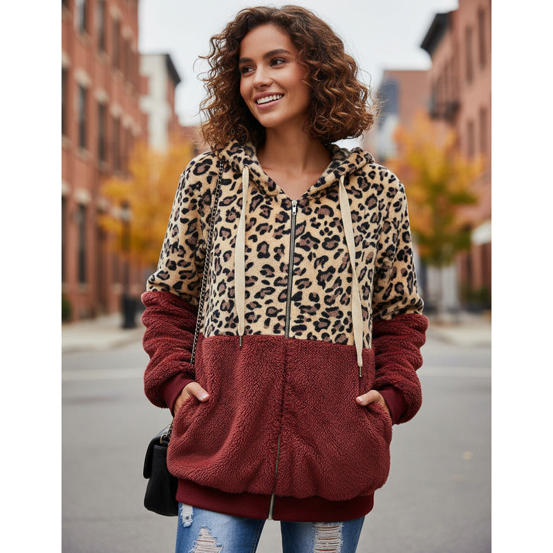 Campera Con Capucha Combinado Animal Print Polar Uniteduy