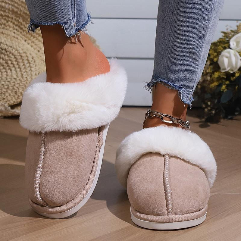 Pantufla Gamuza Peluda Suela De Goma Con Punta Cerrada