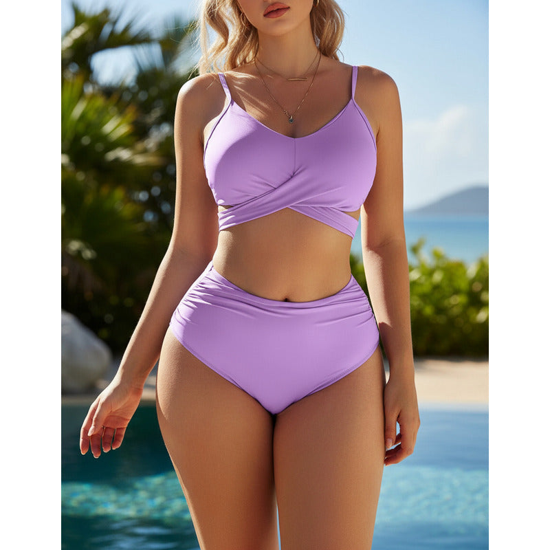 Bikini Tiro Alto Liso Push Up Cruzado Uniteduy