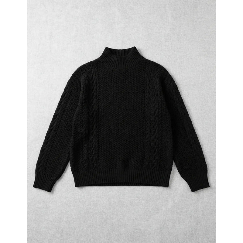 Sweater Buzo De Dama Tejido Trenzado Con Cuello Alto Y Tajo